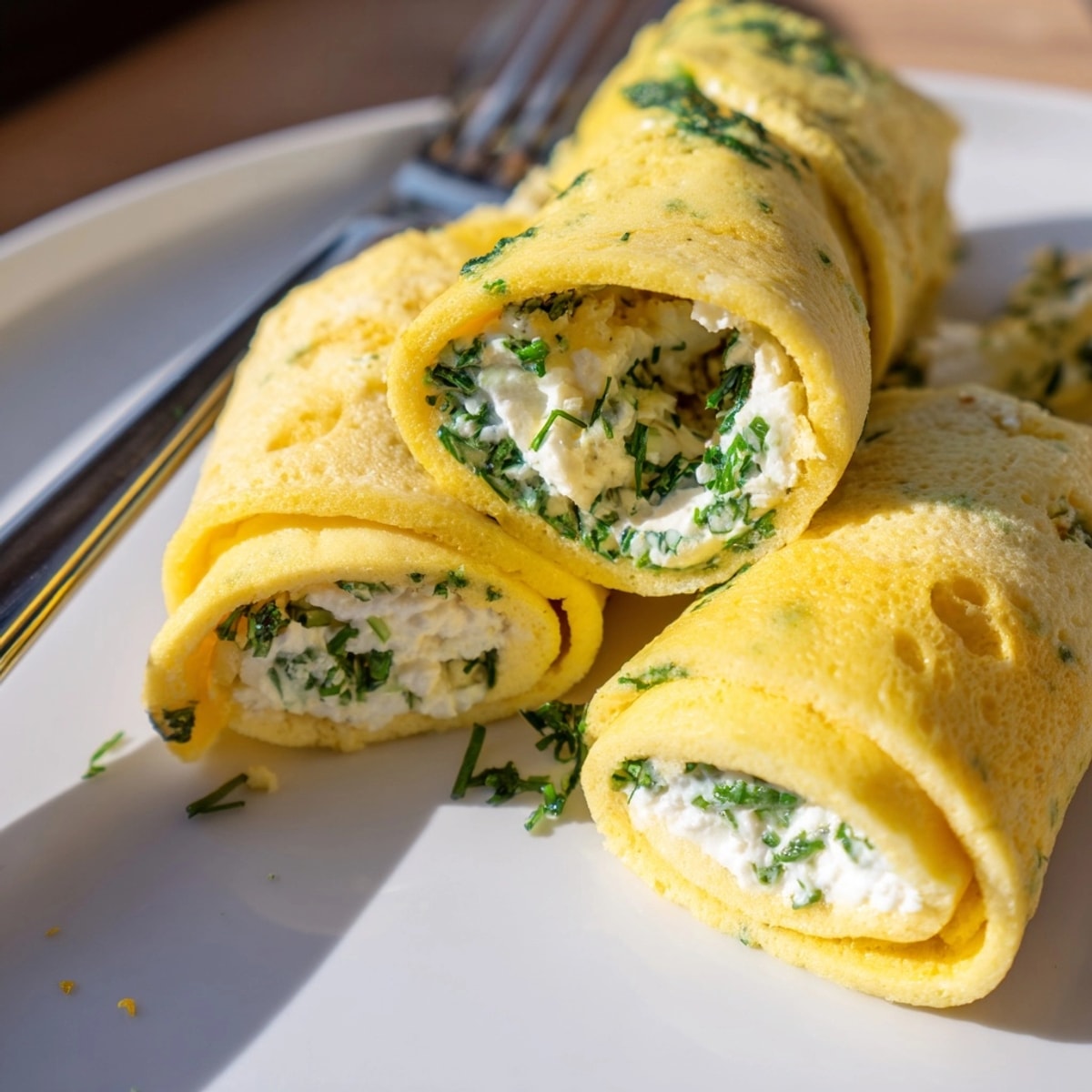 Golden Ricotta Herb Omelette Wraps filled with creamy herbs, ready for a delightful brunch.