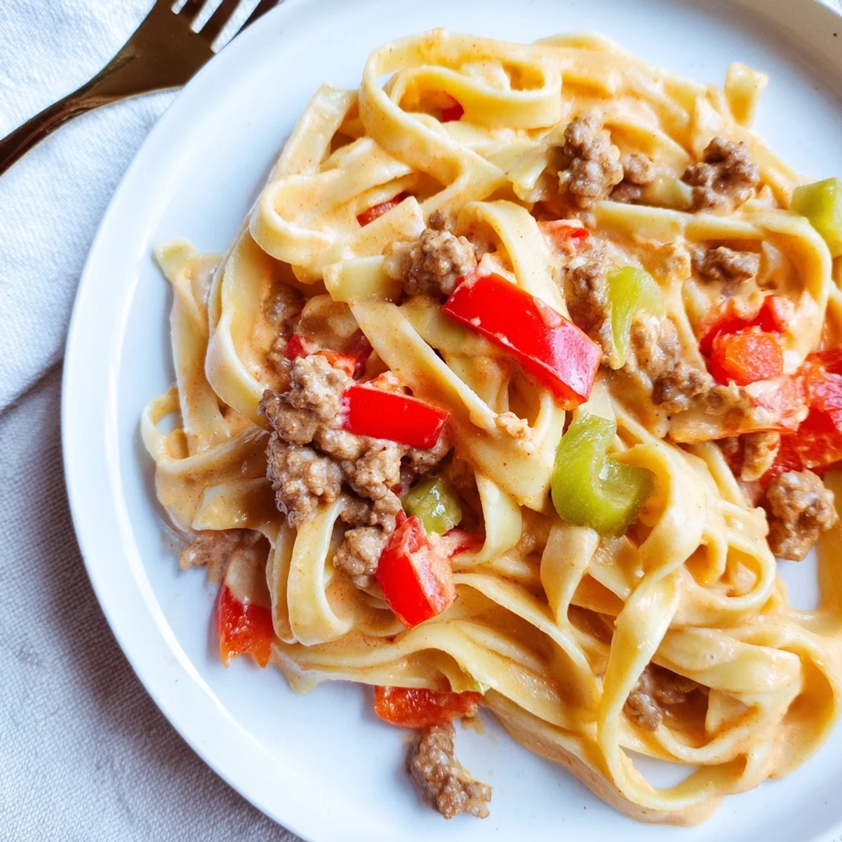 Creamy Pepper Ground Beef Fettuccine