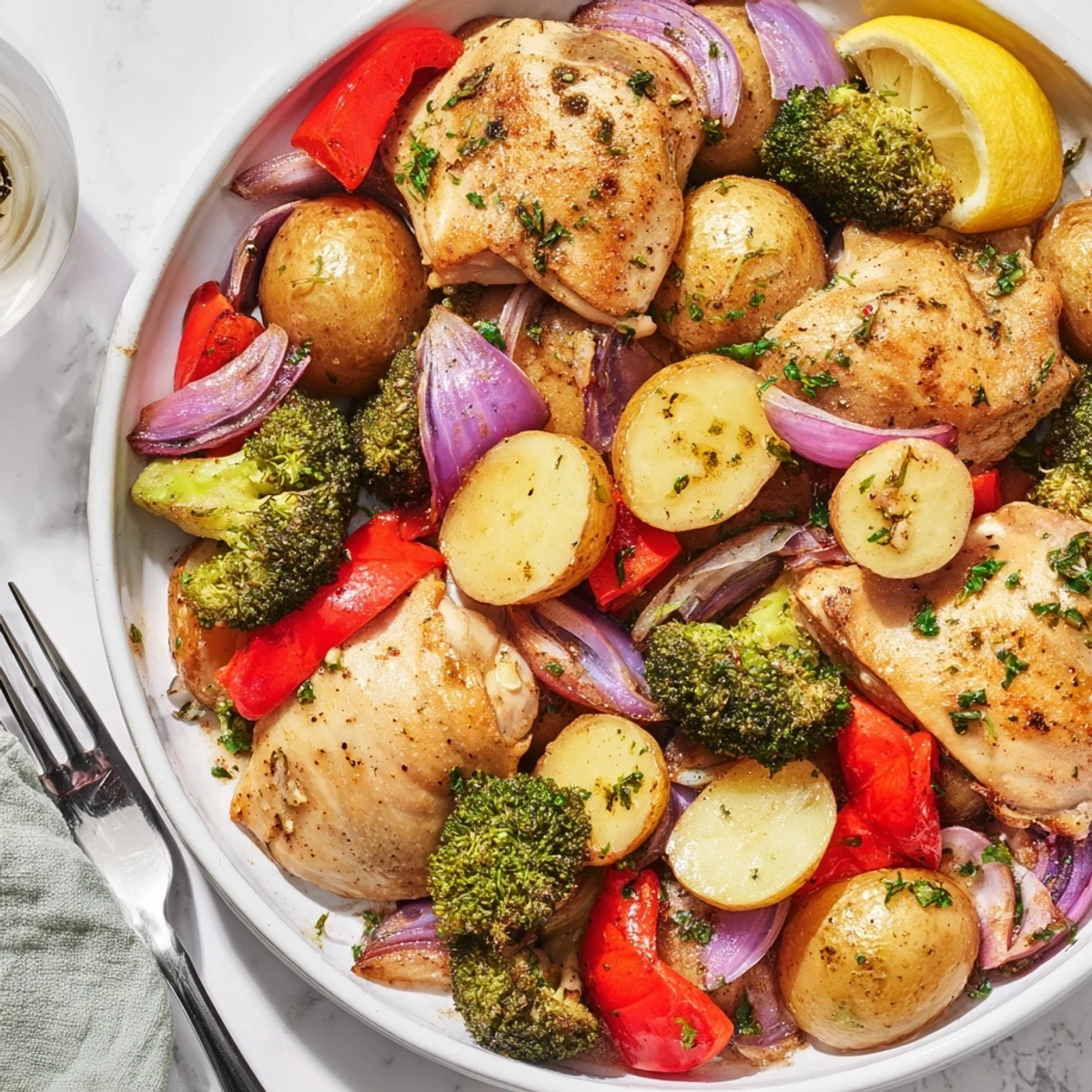 Delicious Lazy Gourmet Chicken & Vegetable One-Pot dish with vibrant colors and textures.  