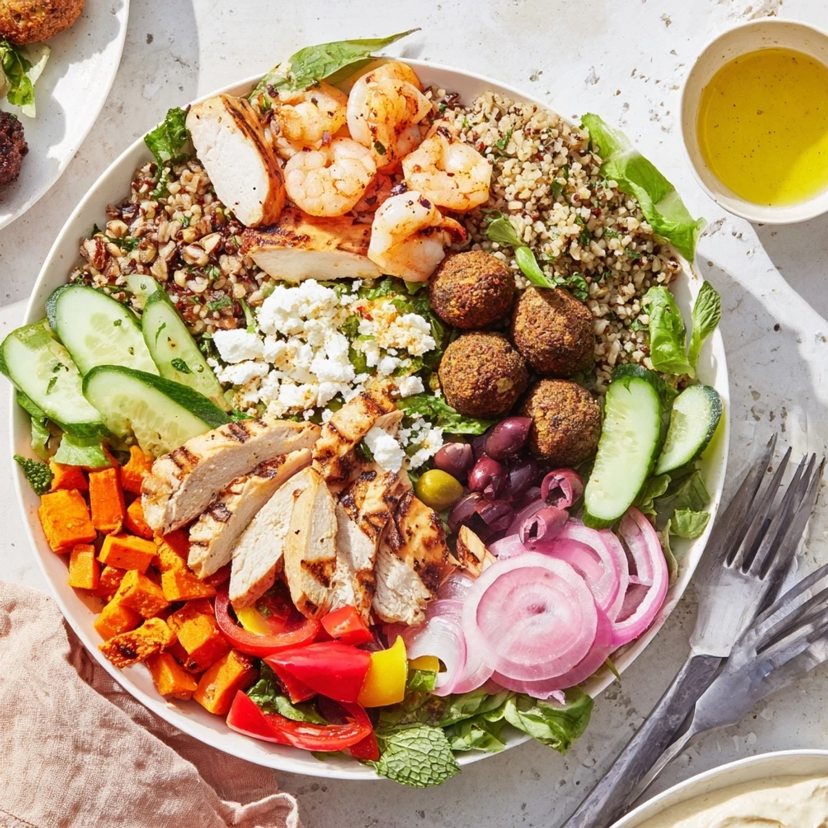 A colorful build-your-own boards and bowls setup featuring fresh ingredients and toppings.  