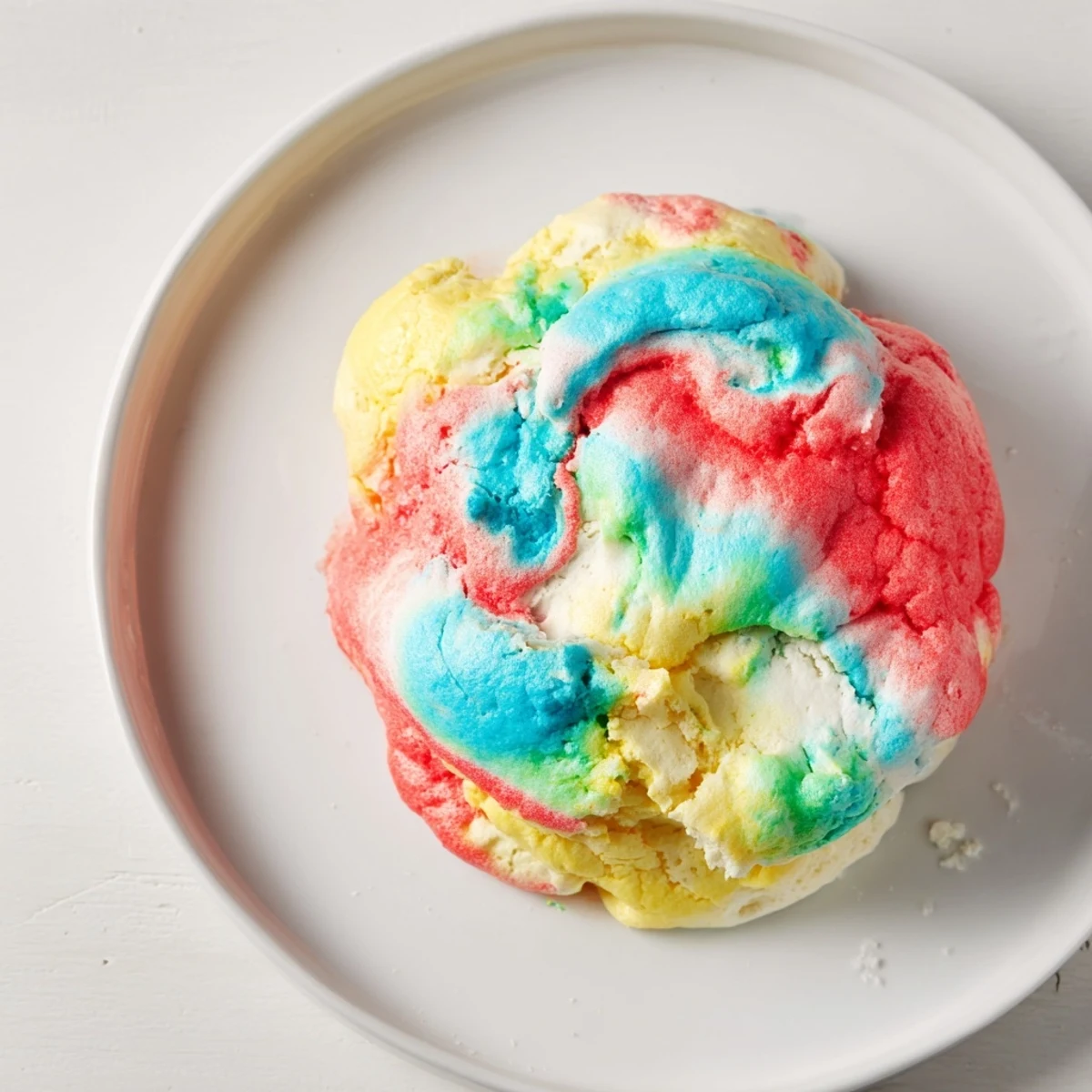 Vibrant, airy Cloud Bread Rainbow Version served with fresh berries and whipped cream.  
