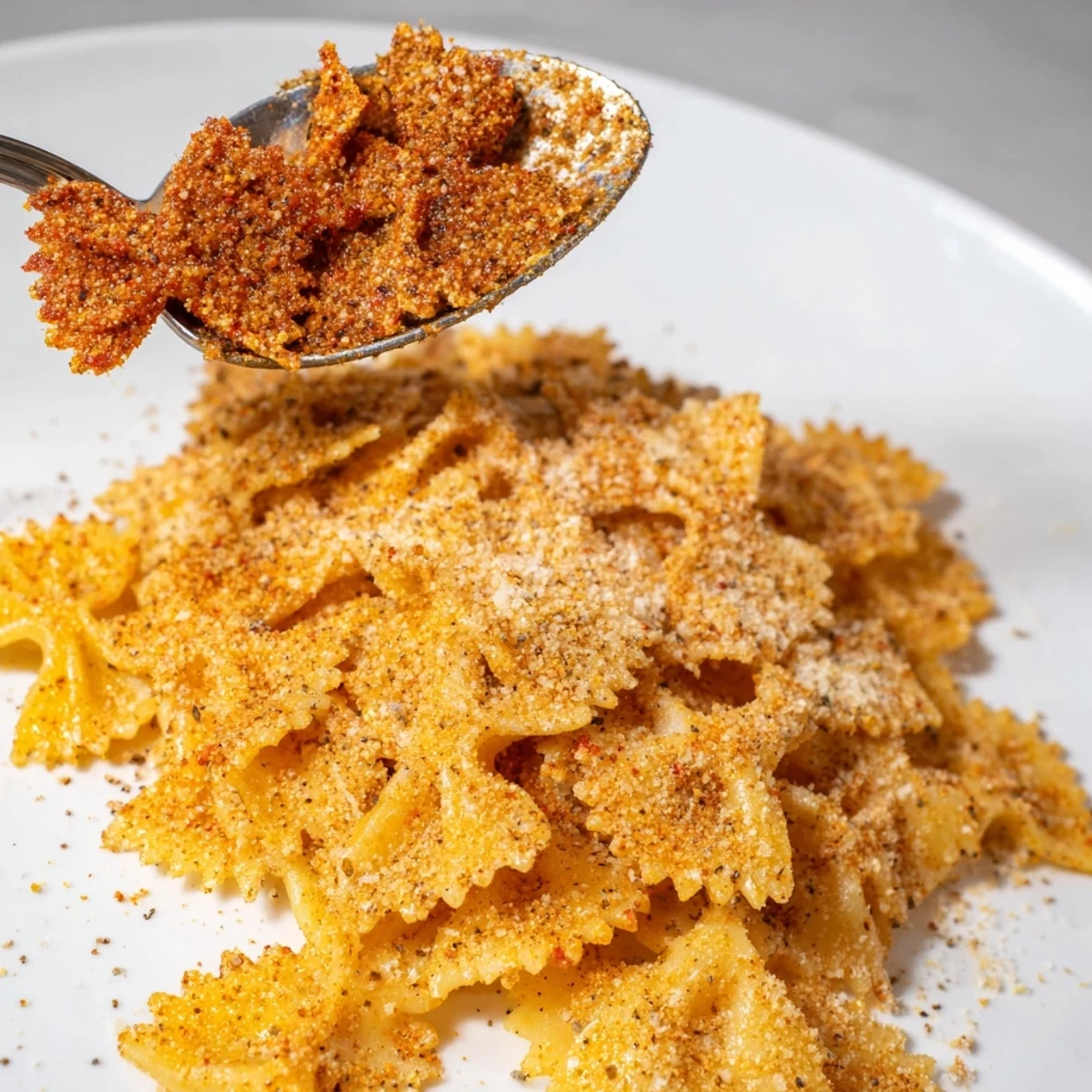 Flavorful seasoned pasta chips fresh from the oven, a delightful snack option.