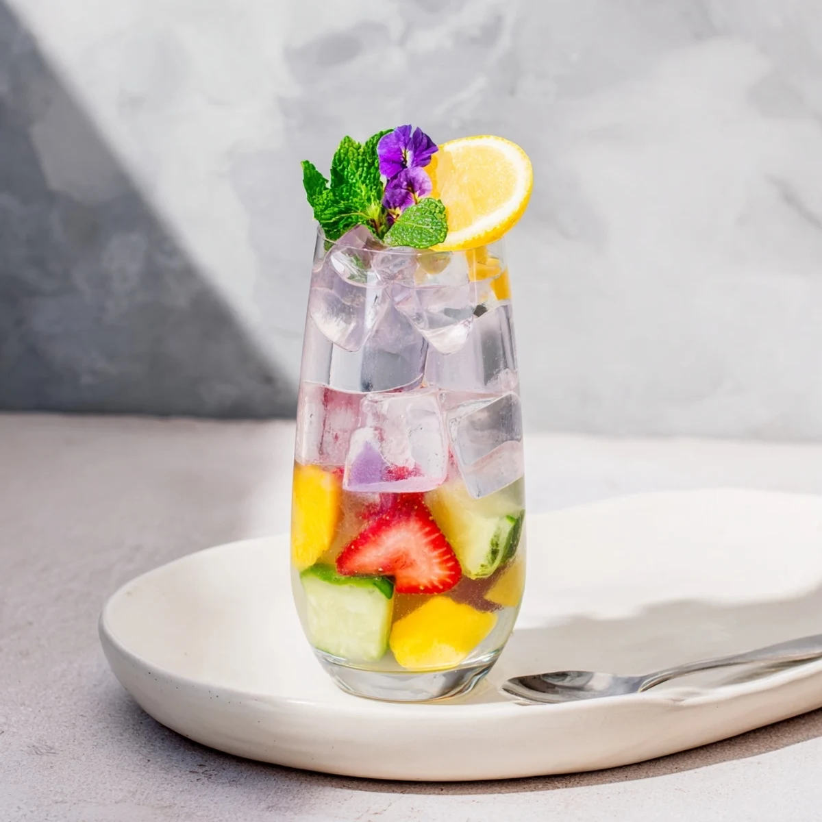 Refreshing water-based mocktails with fresh strawberries and mint leaves served in glasses.  