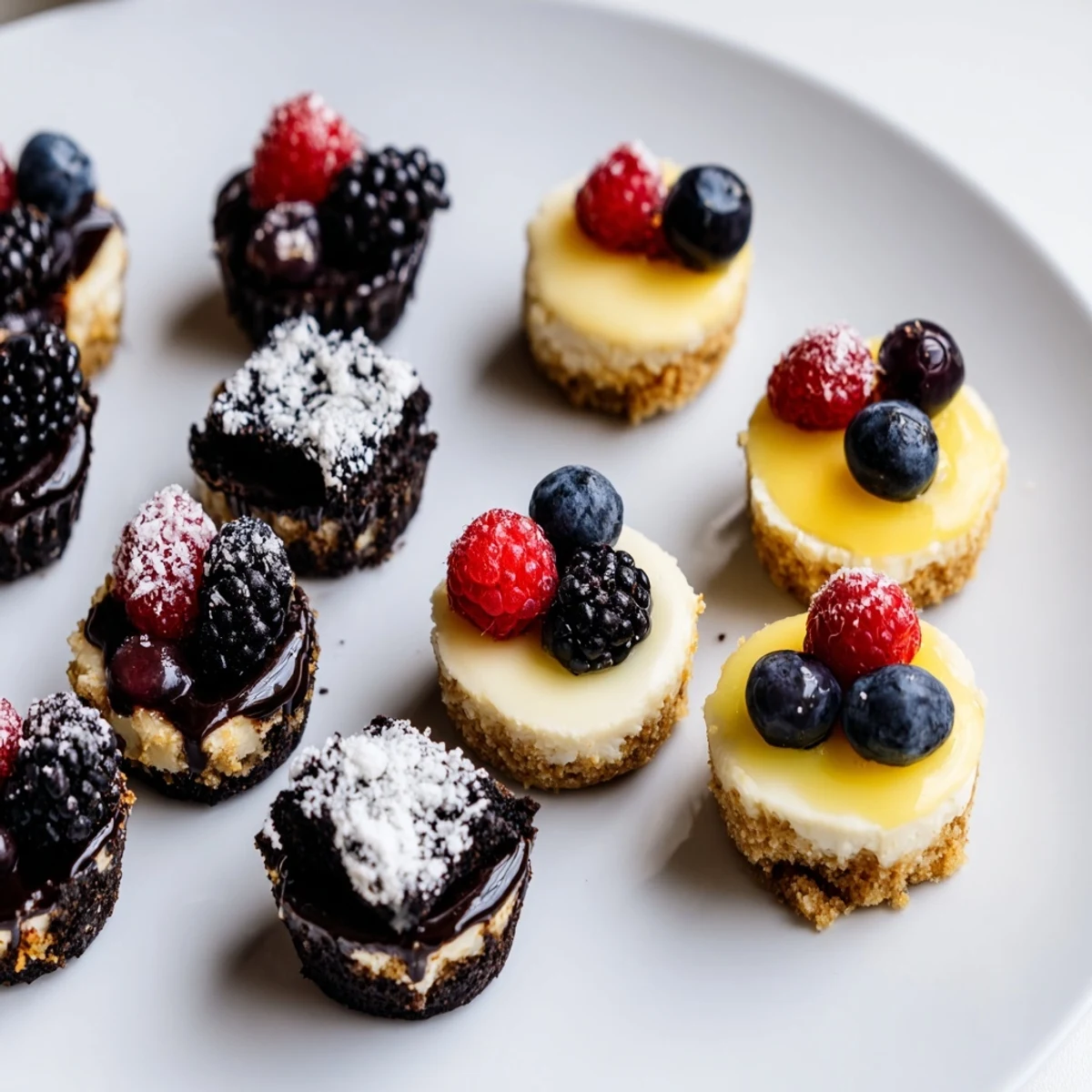 Perfectly plated Mini Dessert Bites: delightful, bite-sized treats with contrasting textures and beautiful presentation.