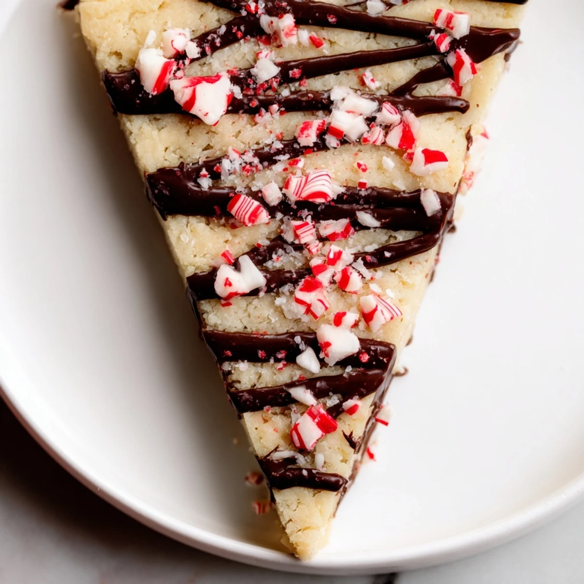 Golden-baked chocolate peppermint shortbread wedges with melted chocolate, perfect for dessert or sharing.