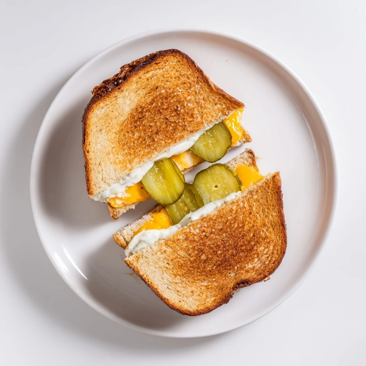 A classic pairing: crispy sourdough surrounds the tangy flavors of this irresistible Gooey Pickle Grilled Cheese sandwich.