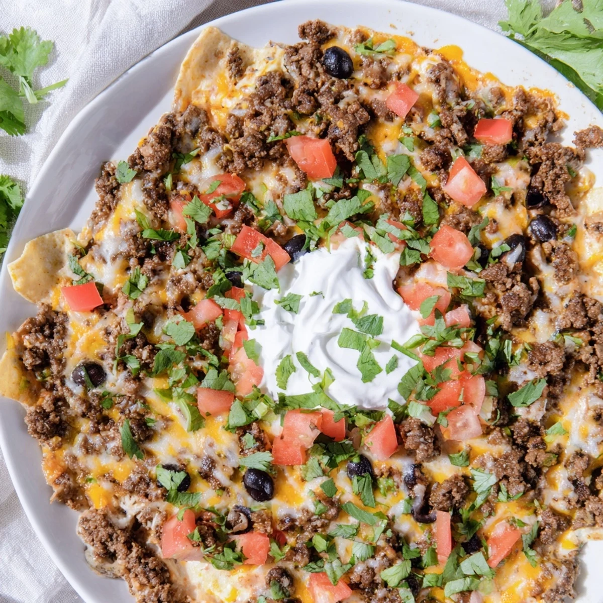 Warm Slow Cooker Cream Cheese Taco Dip, a creamy, flavorful appetizer with a generous garnish of fresh cilantro.
