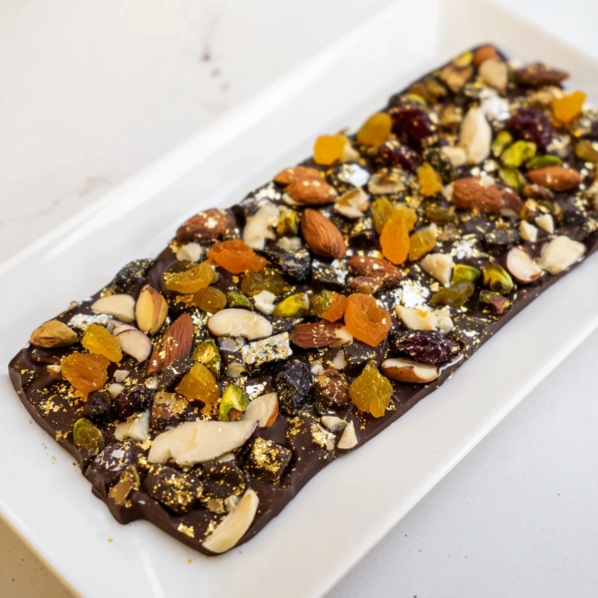 Dubai Chocolate Bark: A close-up view of the set, colorful chocolate dessert, perfect treat.