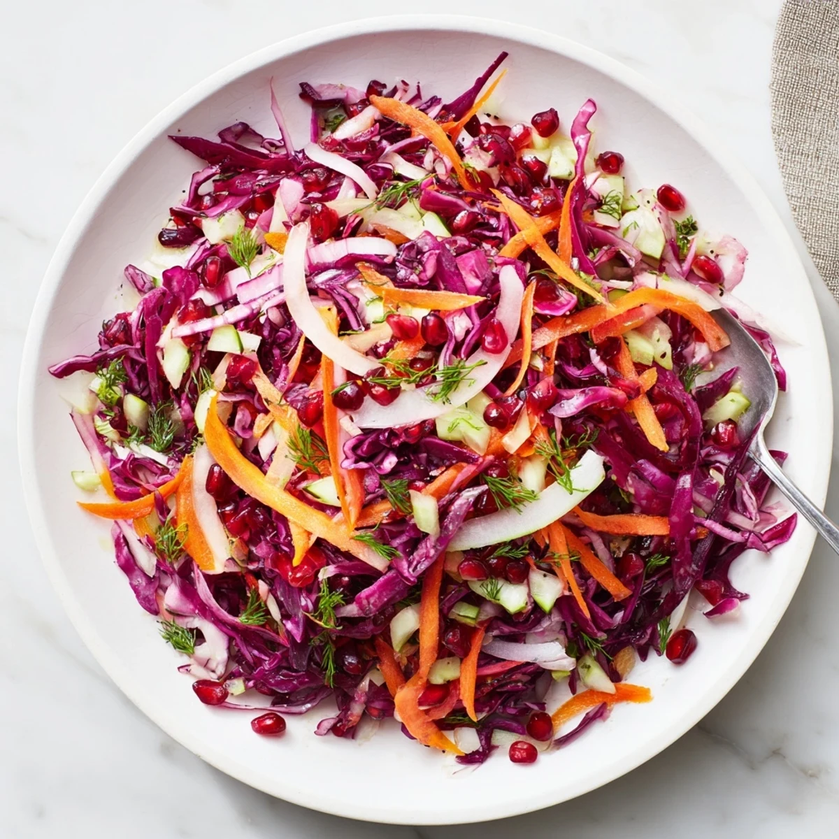 Vibrant Shirazi-Inspired Winter Slaw, a colorful salad with crunchy vegetables, ready to serve and enjoy.