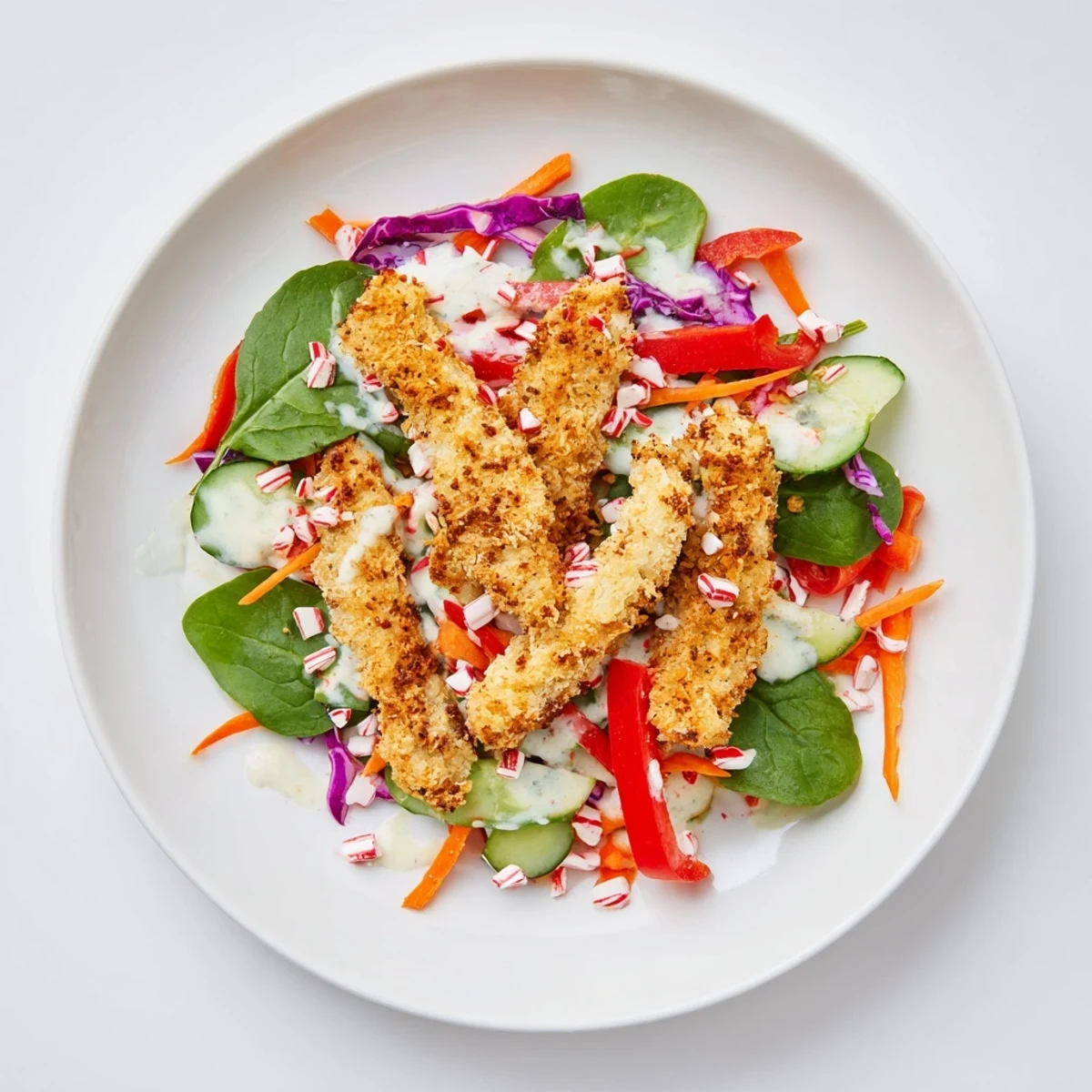 Crispy Candy Cane Crunch Chicken Veggie Wrap, colorful and beautifully assembled with holiday flair.