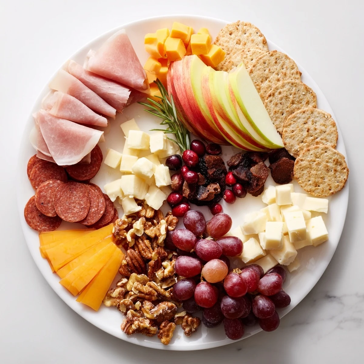 Festive and delicious Sleigh Ride Charcuterie with salami, grapes, and nuts, ideal for gatherings.