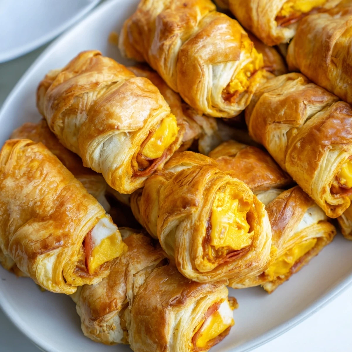 Warm, buttery aroma rising from sliced Salami Scrolls with cheddar cheese, a delicious party snack delight.