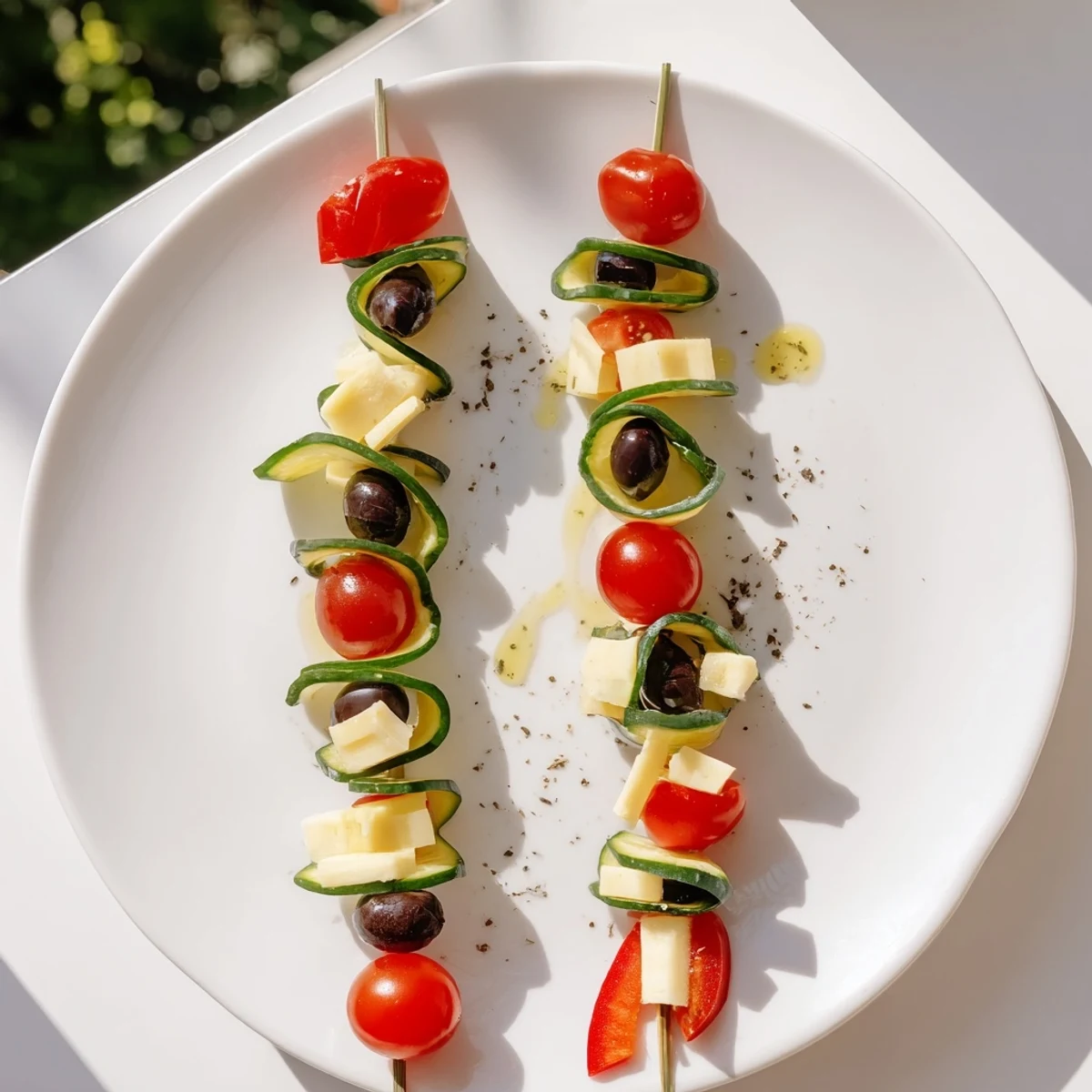 Appetizing view of a Double Helix Genetic Code appetizer, arranged with contrasting colors and cheese rungs.