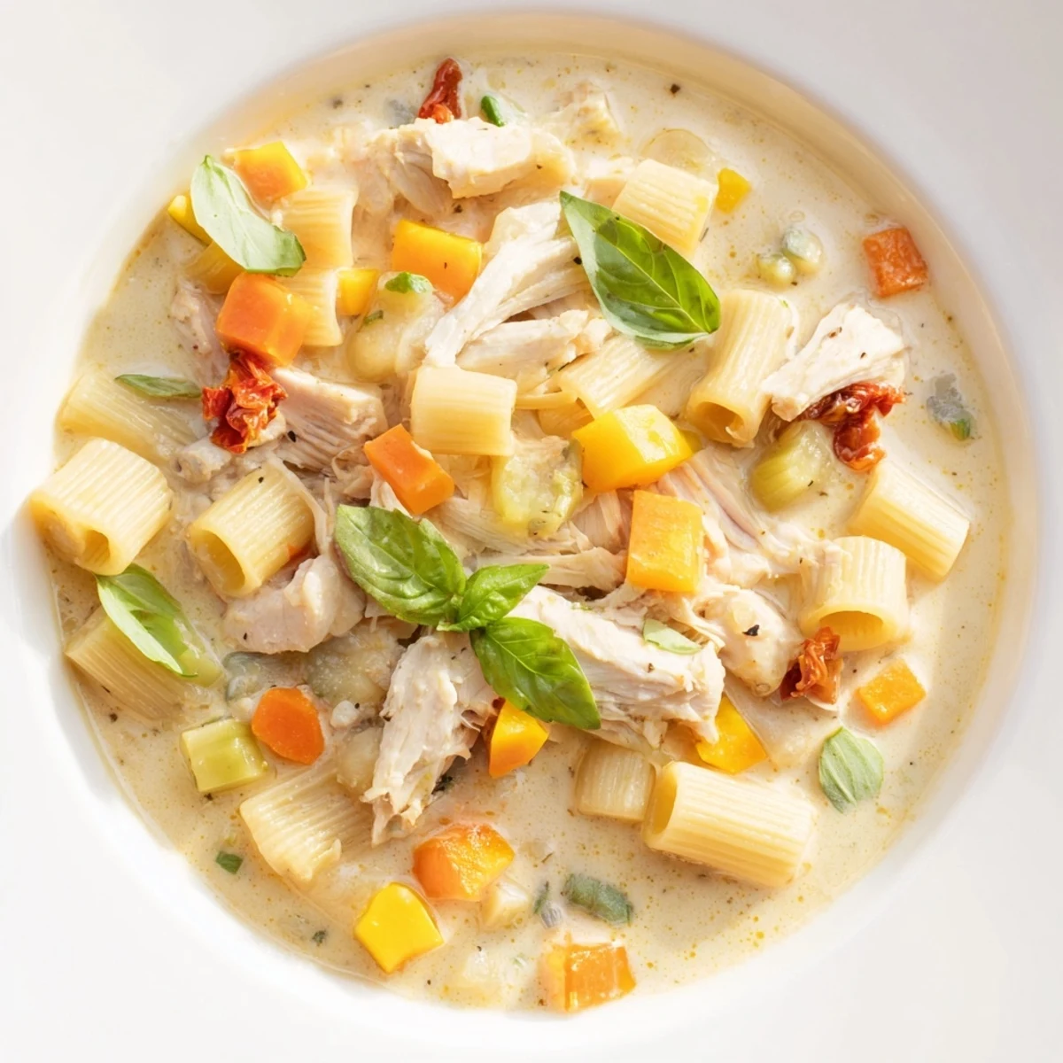 A warm bowl of Marry Me Chicken Soup showcasing tender chicken and creamy broth for a cozy dinner.