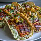 Zesty grilled salmon tacos topped with sweet mango salsa, perfect for a light and healthy summer meal.  