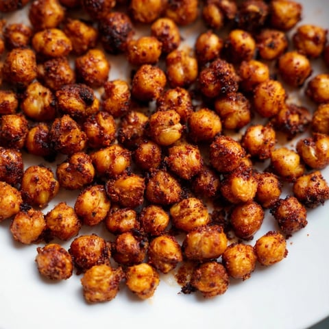 Crispy garlic BBQ roasted chickpeas, glistening with spices, fresh from the oven.