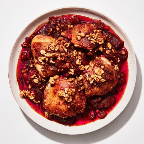 Budget Fesenjan Stew with chicken thighs glistening, served in a warm bowl, ready to enjoy with rice.