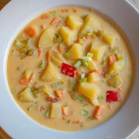 Slow Cooker Cajun Potato Soup, creamy and thick, garnished with green onions and parsley.