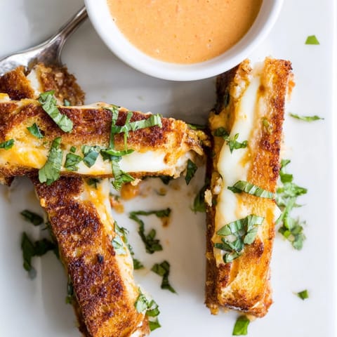 Melty Thai Peanut Grilled Cheese Sticks on a plate, accented by fresh cilantro.