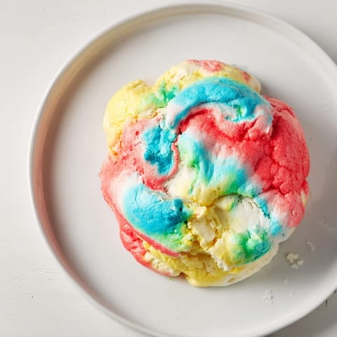 Vibrant, airy Cloud Bread Rainbow Version served with fresh berries and whipped cream.  