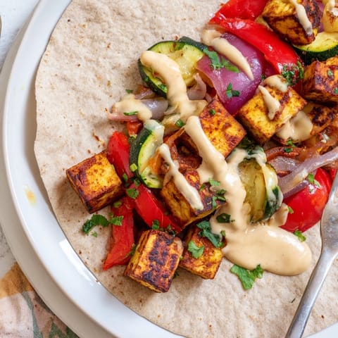Delicious vegan viral recipe featuring marinated tofu and fresh veggies wrapped in whole wheat.  