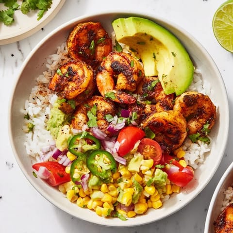 Bright and colorful Easy Grilled Shrimp Bowl, perfect for summer gatherings.  