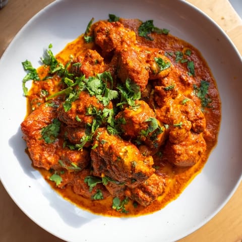 The finished Instant Pot chicken tikka masala, garnished with fresh cilantro, ready to serve with rice.
