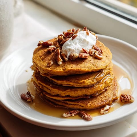 Fluffy, aromatic pumpkin spice pancakes, cooked to perfection and ready to be devoured.