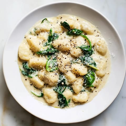 Forkful of tender Creamy Garlic Gnocchi topped with fresh black pepper and extra Parmesan cheese.