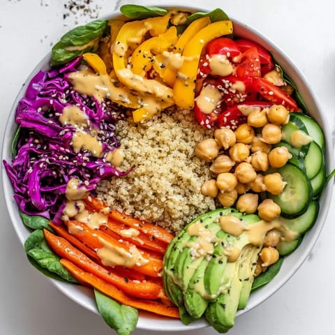 Fluffy quinoa and crisp vegetables make this Rainbow Buddha Bowl With Quinoa a nourishing meal.
