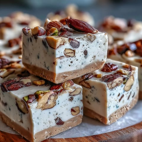 Hand holding a wrapped piece of Hojicha Nougat, showcasing its dark brown, chewy texture.