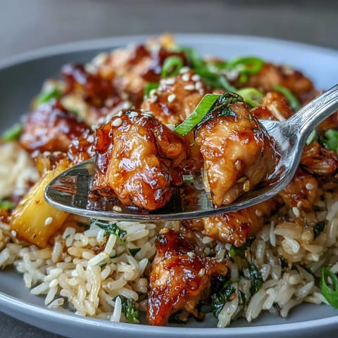 Sweet Chili Chicken Pineapple Fried Rice in a colorful wok, featuring juicy pineapple chunks, tender chicken, and vibrant veggies tossed in zesty sweet chili sauce.  