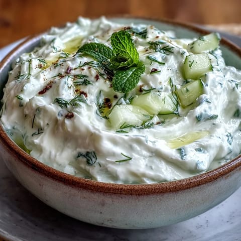 Creamy Greek Skyr Tzatziki with fresh cucumber and garlic dip.