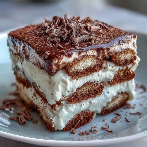 Elegant Hojicha Tiramisu, artfully dusted with matcha, a delightful coffee-free treat.