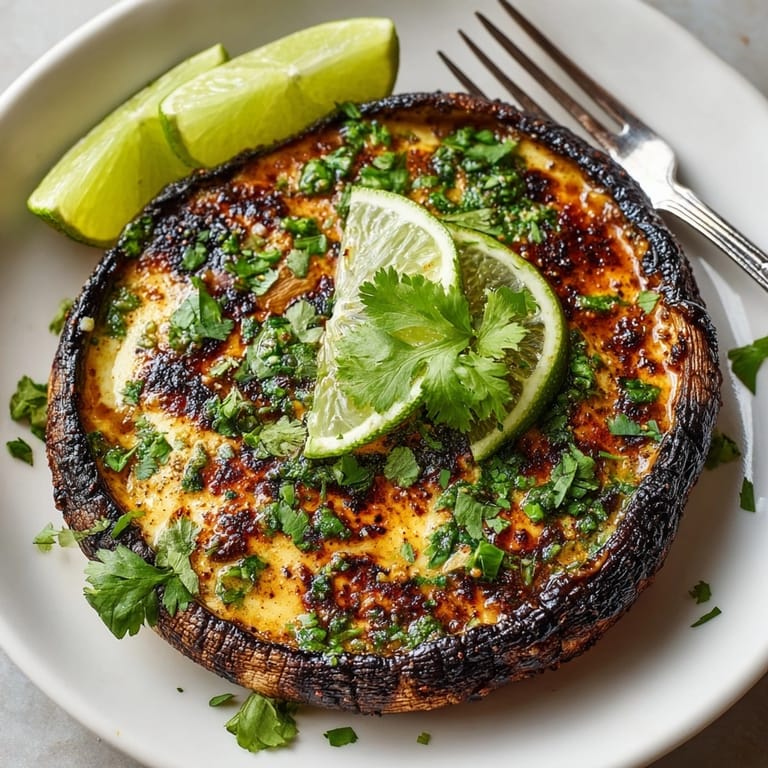 Enjoy perfectly grilled Coconut-Curry Portobello Mushrooms, served hot with lime wedges and fresh cilantro.