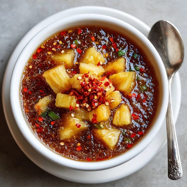 Savory and sweet Pineapple Teriyaki Sauce, thick and ready to coat flavorful chicken skewers.