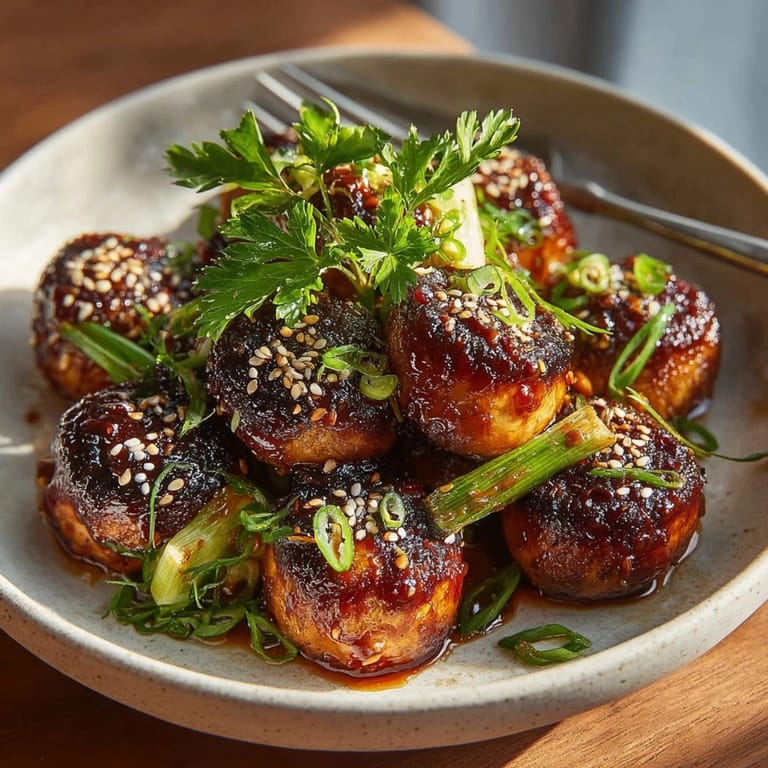 Smoky Hoisin BBQ Mushroom and Scallion Bites on skewers, a flavorful vegan appetizer, are ready for any gathering.