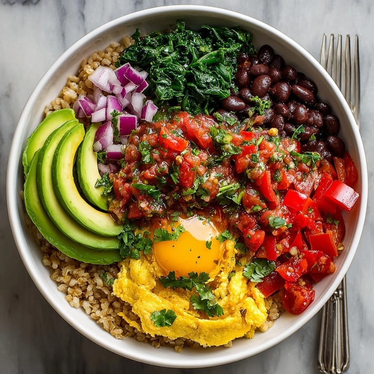 Warm and delicious Breakfast Burrito Bowl, a hearty vegetarian meal ready to be enjoyed.