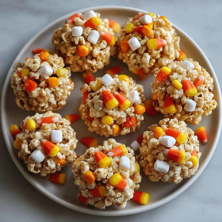 Festive Candy Corn Popcorn Balls recipe: chewy, crunchy, and perfect for Halloween parties!
