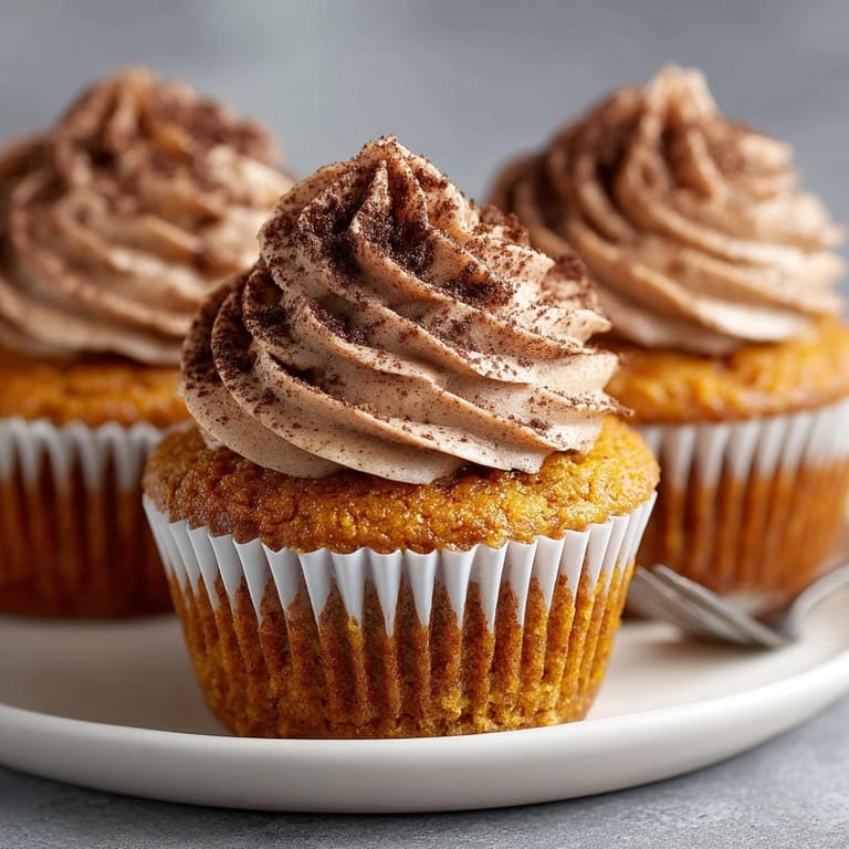 Warm spiced Pumpkin Spice Latte Cupcakes with mocha frosting, ready to be enjoyed.