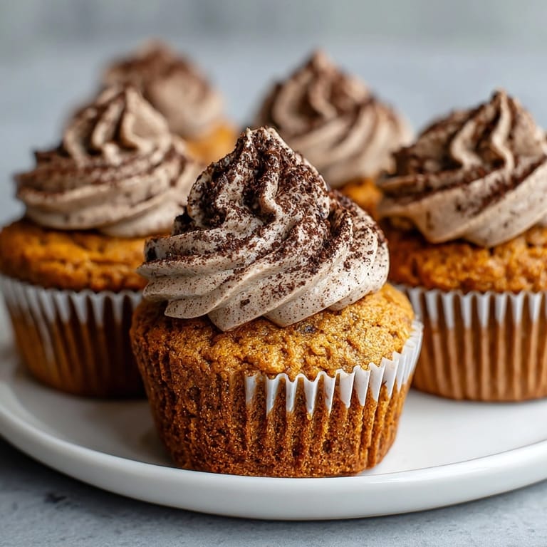Homemade Pumpkin Spice Latte Cupcakes arranged festively, showing their fluffy texture and creamy frosting.
