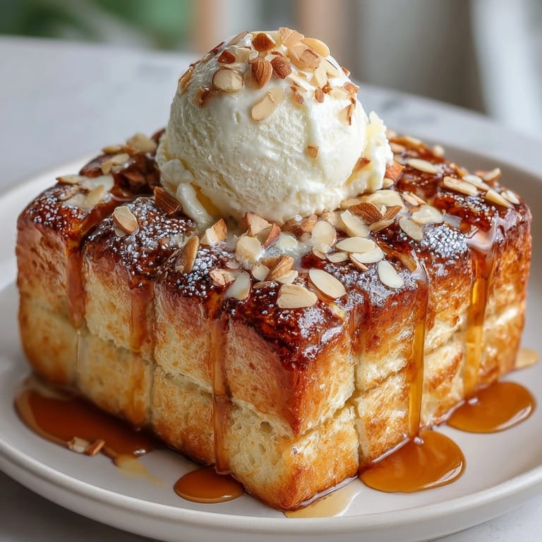 Warm, inviting baked Honey Butter Toast with almond sprinkles, ready to be enjoyed.
