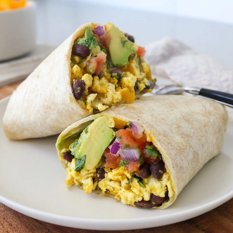 Golden-brown Avocado Southwest Breakfast Burrito on a plate, warm and ready to enjoy for breakfast.