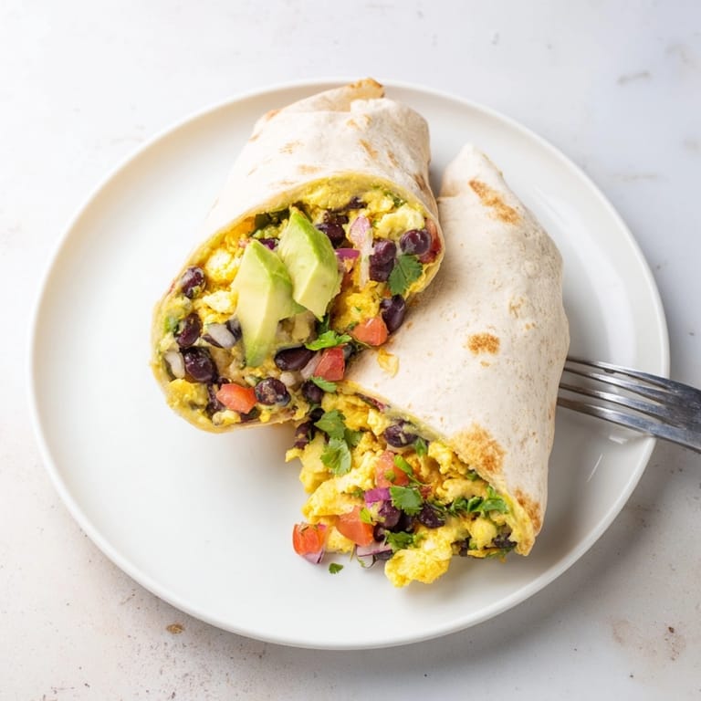 Tasteful Avocado Southwest Breakfast Burrito: visualize the tortilla's texture and the creamy, flavorful layers inside.