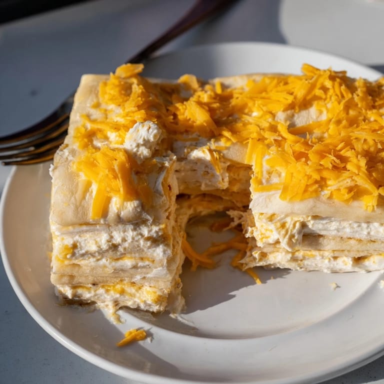 Golden-brown pancake bars layered with sharp cheddar and creamy filling, ideal for breakfast.  