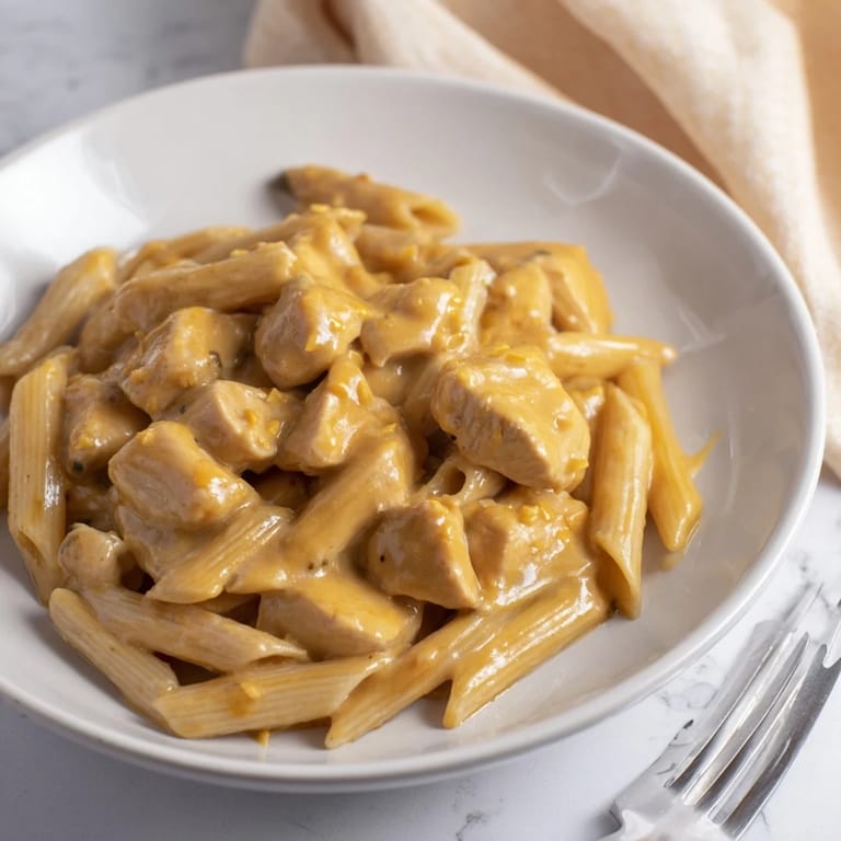 Delicious honey mustard chicken pasta, featuring tender chicken in a creamy sauce.