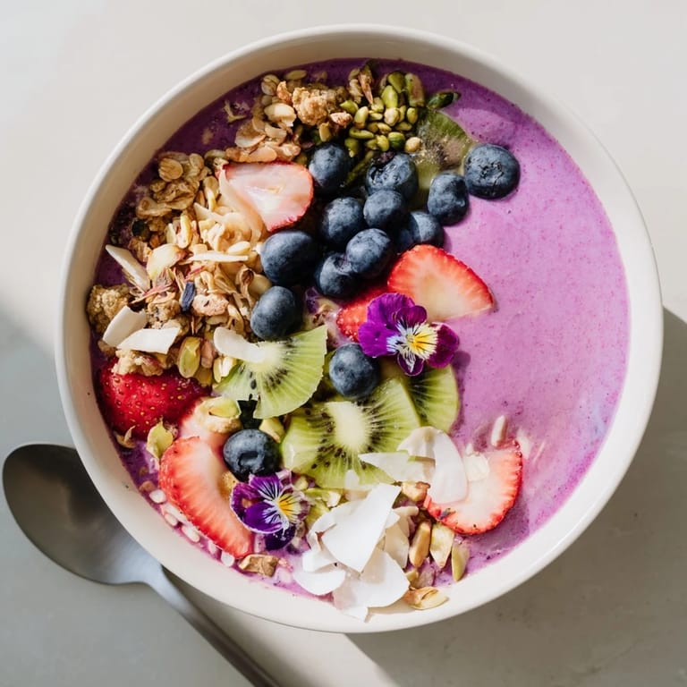 Creative smoothie bowls featuring pistachio and kiwi brighten up your morning routine.  