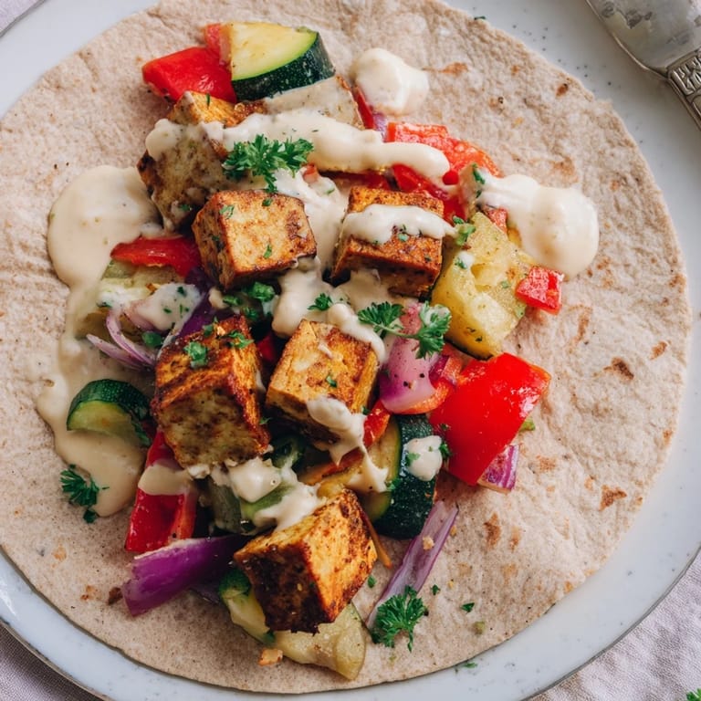 Colorful veggies and crispy tofu create a satisfying vegan viral recipe served in pita.