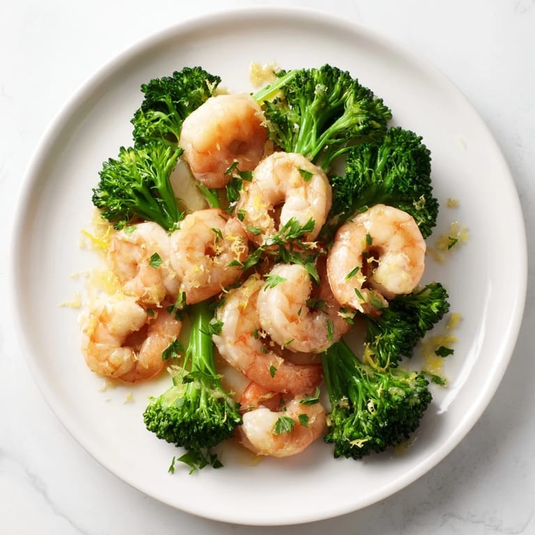 Tender shrimp in a buttery lemon sauce with broccoli, a quick Lemon Butter Shrimp & Broccoli recipe.