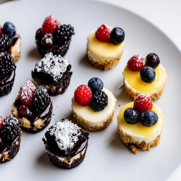 Perfectly plated Mini Dessert Bites: delightful, bite-sized treats with contrasting textures and beautiful presentation.